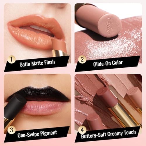 Oulac Rouge à Lèvres Satiné Mat - Burdeos lèvre, Fini Satin Mat, Couleur Intense - Texture Douce et Glissante, Tenue Longue, Sans transfert, Hydratant, Maquillage Lèvres, Végan, 4,3g SG13 Burgundy - Image 4