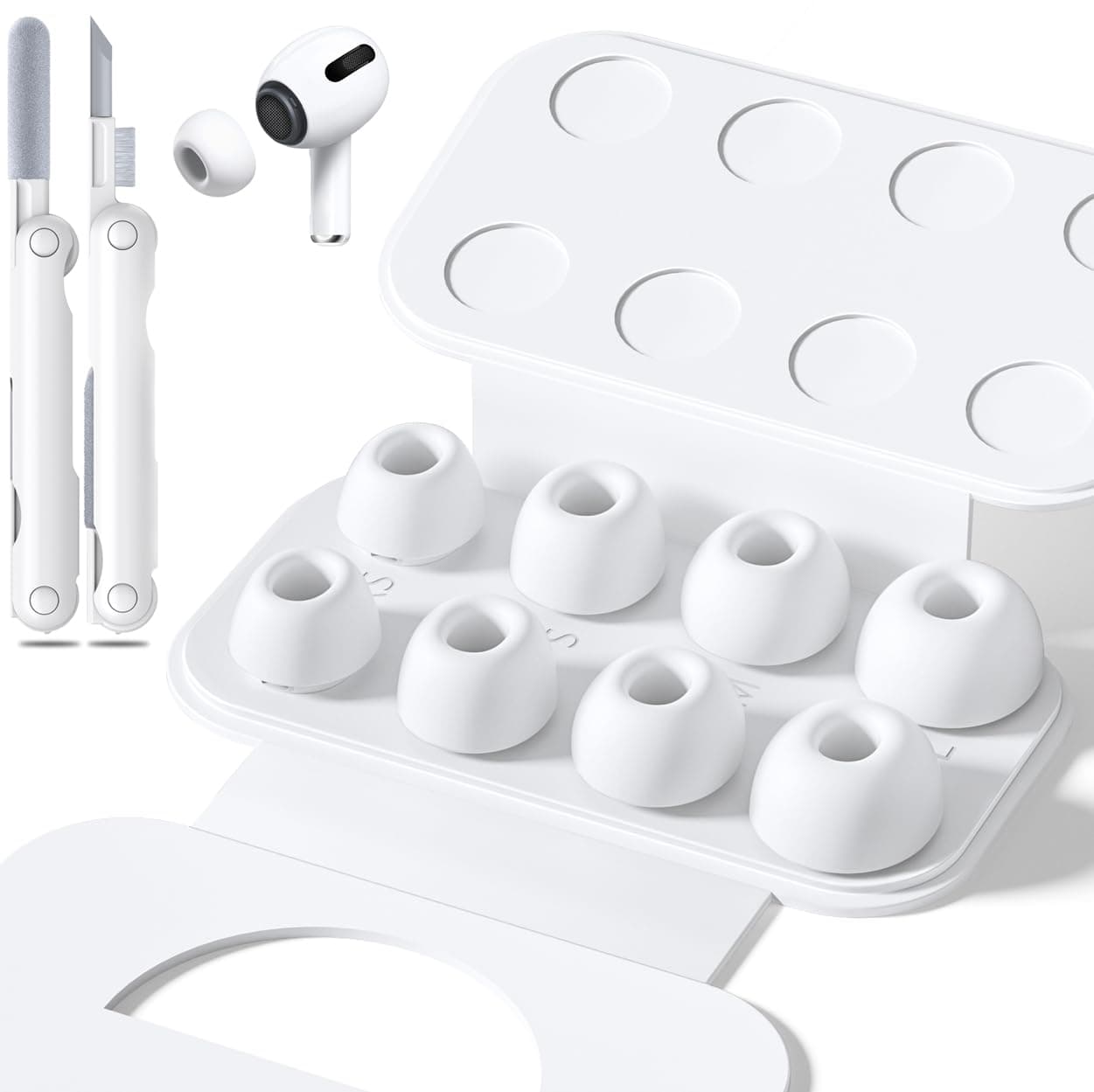 AirPods Pro 2nd/1st Generation Replacement Ear Tips with Portable Storage Box and Cleaning Pen, Noise Reduction Hole with Built-in Dustproof Screen, Ear Tips for AirPods Pro 2nd/1st Gen 4 Pairs