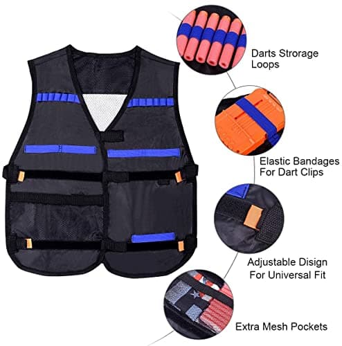 EXTSUD 90pcs Kids Tactical Vest for Nerf N-Strike Elite Series with 80 Darts+2 Dart Chargers+2 Tactical Vest+2 Tactical Face Mask+2 Wrist Band+2 Goggles Protection - Image 3