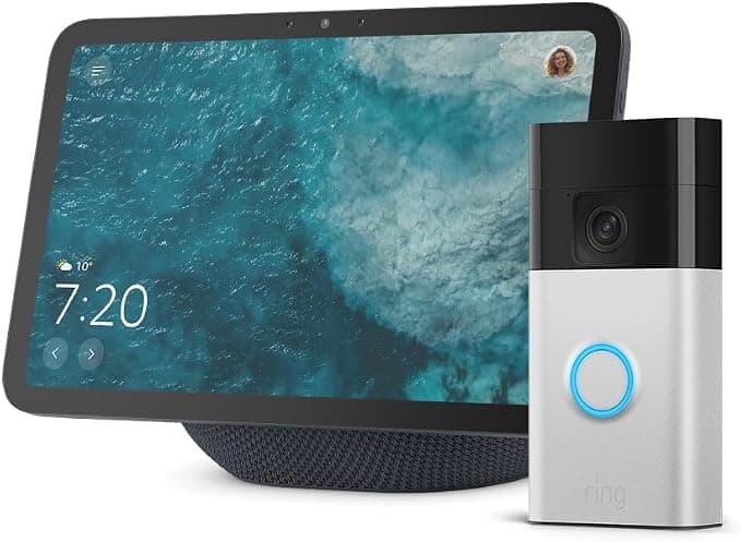 Amazon Echo Show 8 (nouvelle génération) | graphite + Ring sonnette vidéo sans fil (Battery Video Doorbell) | Nickel Satiné - Image 1