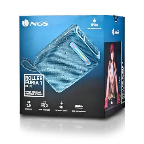 NGS Roller Furia 1 Blue – Portable Speaker Compatible with Bluetooth Technology, RGB Lights, IPX6 Waterproof, 15 W, True Wireless, USB, 9 Hours of Battery Life, Blue - Image 6