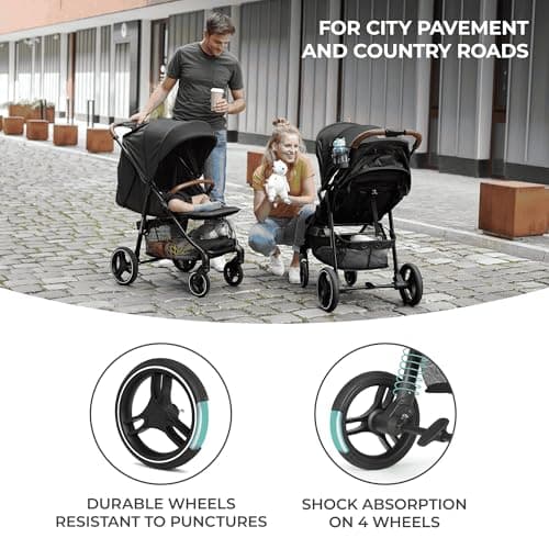 Kinderkraft GRANDE PLUS Poussette Canne dès la Naissance jusqu’à 22 kg, Pliage d'une seule main, Position allongée, Capote extensible, 4 Roues amorties, Gris - Image 5