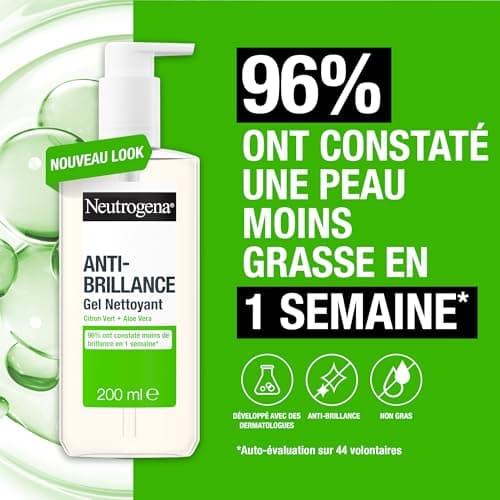 Neutrogena – Gel Nettoyant Anti-Brillance (flacon-pompe de 200 ml) – Nettoyant visage au citron vert et aloe vera (0,5%) - Image 3