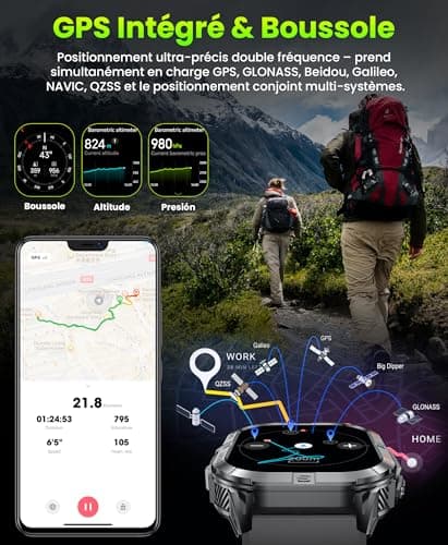 GPS Men's Smart Watch, 2.13 Inch AMOLED Military Smartwatch with LED Torch/Compass/100+ Sports Modes/580 mAh Battery/Health Monitoring/Bluetooth Calls for Android iOS (Black) - Image 3