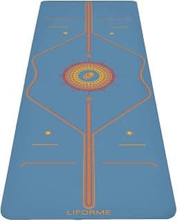Printed Yoga Mat - Free Yoga Bag Included - Patented Alignment System, Warrior-Style Grip, Non-Slip, Sweat Resistant, Long, Wide (Radiant Sun-Blue)