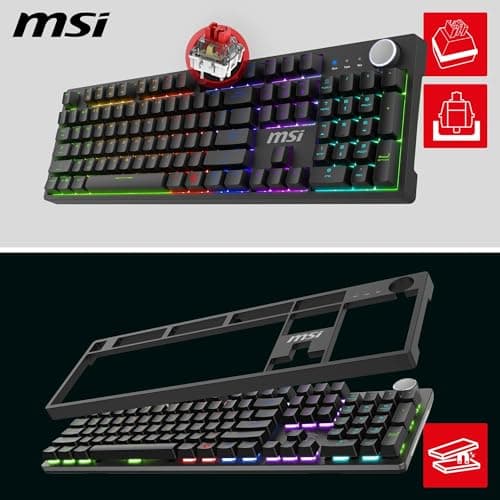 MSI Forge GK320 FR Mechanical Gaming Keyboard - French AZERTY, Interchangeable Red (Linear) Switches, Magnetic Cover, Ergonomic Keys, RGB LED, USB 2.0 – Full Size - Image 3