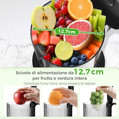 YASHE Extracteur de jus, juicer machine avec goulotte large de 12,7 cm pour fruits et légumes entiers, presse-agrumes avec auto-alimentation, haut rendement en jus, facile à nettoyer, noir - Image 6