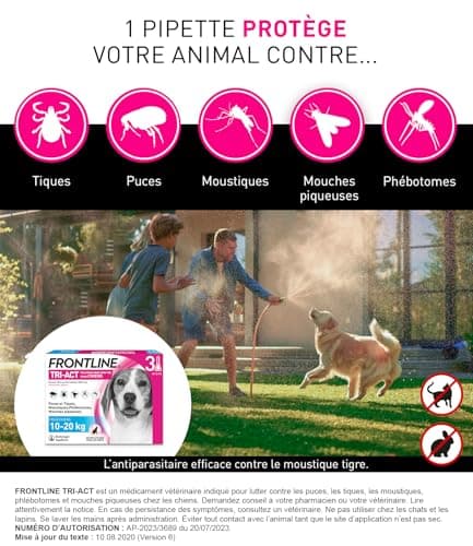 FRONTLINE Tri-Act Chien - Anti Puces, Tiques, Moustiques, Phlébotomes & Mouches piqueuses - Pour Chien Moyen 10 à 20 kg - Fabriqué En France - 3 Pipettes Spot-On - Image 5