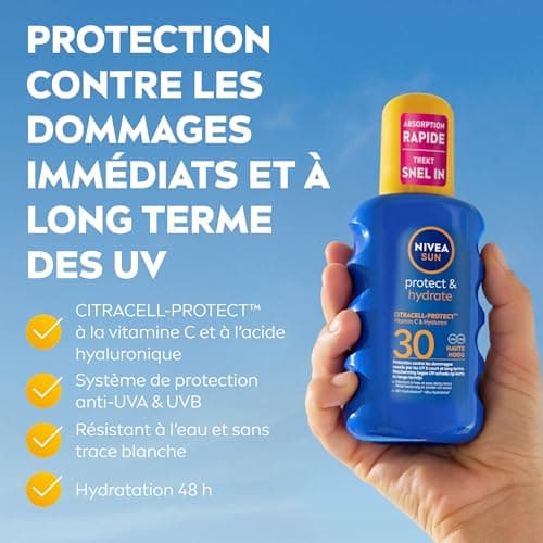 NIVEA SUN Spray Solaire Protect & Hydrate SPF 30 200 ml — Crème Solaire résistante à l'eau — Protège et Hydrate — Haute Protection Visage et Corps - Image 4