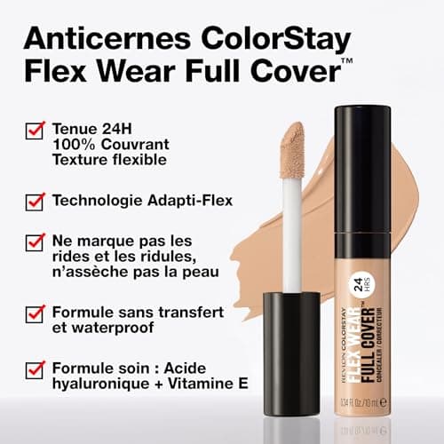 Revlon ColorStay Flex Wear Full Cover, Anticernes haute couvrance, infusé d'acide hyaluronique et de vitamine E, texture flexible et longue tenue, 015 Light, 10ml. - Image 4