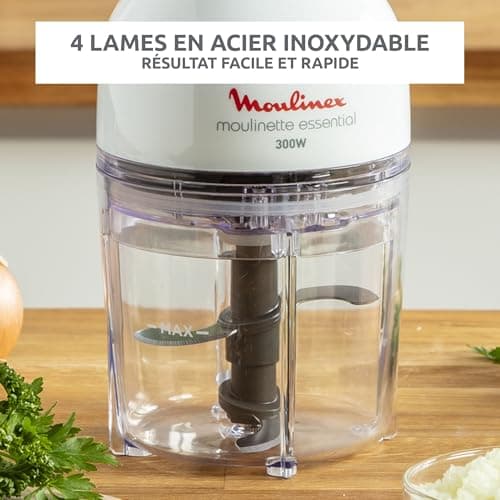 Moulinex Electric Chopper, 400 ml, 300 W, 4 Blades, 3-in-1 Function, Chopper, Blender, Mixed, Single Pressure System, Essential DJ520110, White - Image 6