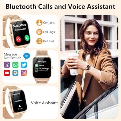 CASCHO Montre Connectée Femme avec Appel Bluetooth,1.85" HD Smartwatch Femme avec Fréquence Cardiaque/Sommeil/SpO2, 120+ Modes Sportifs, IPX7 Étanche Fitness Tracker, Doré et Rose pâle - Image 4