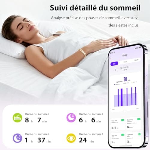 Smartband Montre Connectée Femme,170+Modes d'exercice D'activité Traceur Santé, 24/7 SpO2/Fréquence Cardiaque/Sommeil/Stress 1ATM Étanche Fitness Tracker Smartwatch pour Android iOS - Image 7