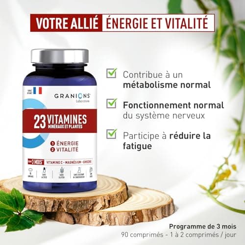 GRANIONS 23 VITAMINS - Magnesium, Vitamin D, Vitamin C, Zinc, Chrome, Ginseng, Selenium, Iodine - Energy & Vitality - Anti Fatigue - 90 Tablets - 3 Months Format - Made in France - Image 4
