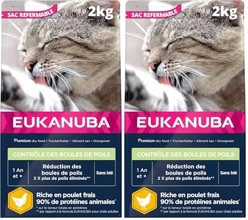 EUKANUBA Hair Ball Controls - Premium Dry Food for Adult and Senior Cats - Rich in Fresh Chicken and Rice - Wheat and GMO Free - Complete and Balanced Food - Resealable Bag - 2kg - Image 3
