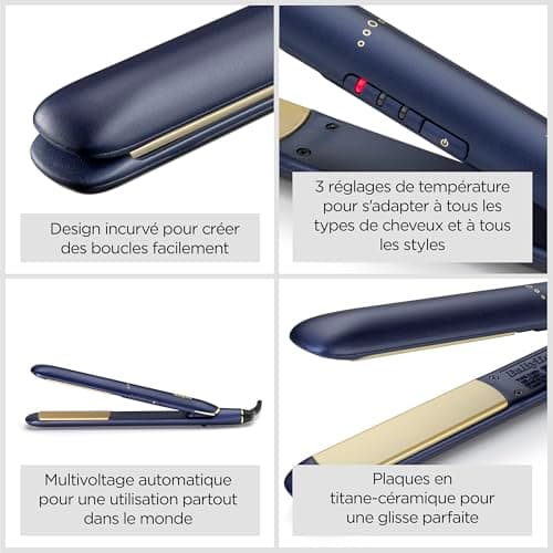 BaByliss Lisseur Cheveux Midnight Luxe - Plaques flottantes en Titane-Céramique, Chauffe rapide en 30 Secondes, 3 réglages de température jusqu'à 235°C, Utilisation universelle, 2516PE - Image 4