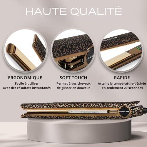 Corioliss C1 | Professional Titanium Hair Straightener | Titanium Hair Straightener | Temperature 120°C-235°C | Fast Heats 20S | Perfect For Straightening & Waves | Travel Case | Leopard Gold - Image 5