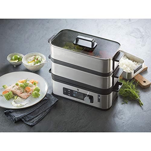 WMF KITCHENminis 0415090011 Ultra-Compact Electric Steamer with Elegant Design Cromargan Stainless Steel 2.15 L BPA Free 2 Compartments Cooking Programmes Cooking Vegetables Rice Fish 900 W - Image 3