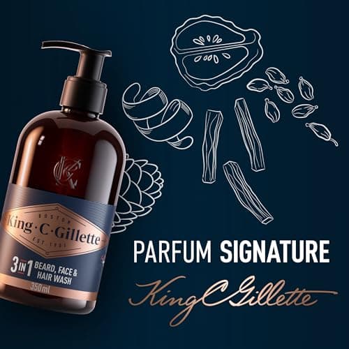 Gillette King C Nettoyant 3-en-1 Pour Barbe, Visage Et Cheveux, Revitalise Et Nettoie En Profondeur, Conçu Pour La Routine De Soin Quotidien, Doté D’Un Parfum Masculin, Formule Avec De L’Huile D’Argan - Image 4