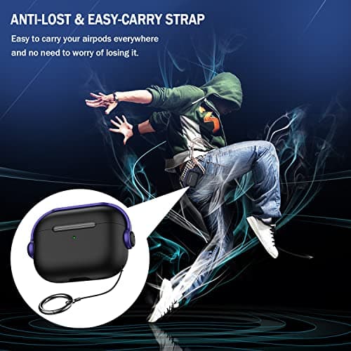R-fun Case Compatible with Apple Airpods Pro (2023/2022/2019, 2nd/1st Gen), USB-C/Lightning Cable, Music Headphone Case with Safety Lock and Cleaning Kit, Black/Purple - Image 7