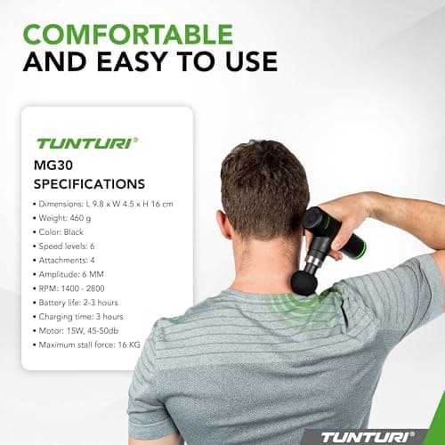 Tunturi Massage Gun Mini - Massage Device - Massage Gun - Rechargeable - 4 Accessories and Case Included - Image 7