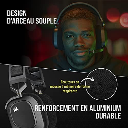 Corsair HS80 RGB Wireless Premium Gaming Headset with Dolby Atmos Audio (Low Latency, Omnidirectional Microphone, Wireless Up to 18 Metres, 20 Hours of Battery Life, PS5/PS4 Compatibility) Carbon - Image 5
