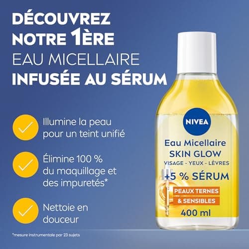 NIVEA - Eau Micellaire Visage Waterproof Skin Glow - Nettoie En Douceur, Démaquille & Illumine - 5% Sérum Aux Vitamines C & E - Complexe Amino Acid - Sans Parfum - Peaux Ternes & Sensibles - 400 ml - Image 3