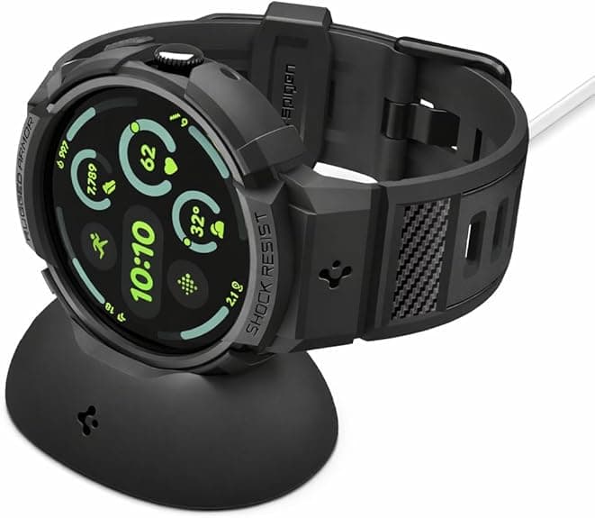 Google Spigen Rugged Armor Pro Case with Charging Stand Compatible with Google Pixel Watch 4 41mm 2025 - Matte Black