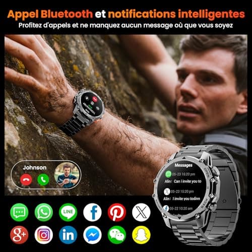Montre Connectée Homme 1,52"HD Écran Smartwatch, 500 mAh Batterie et 120+ Modes Sportifs, Montre Connectée Militaire avec Fréquence Cardiaque/SpO2/Sommeil Moniteur et Lampe De Poche pour Android iOS - Image 4