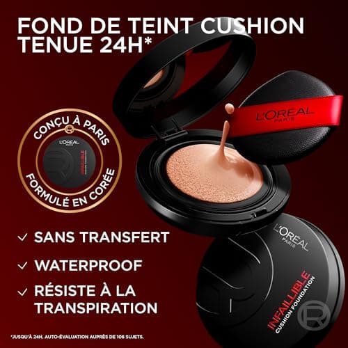 L'Oréal Paris - Fond de Teint Cushion 24H Air Wear - Haute Couvrance Indétectable - Sans Transfert - Tous Types de Peau - Teinte : 130 - Image 6