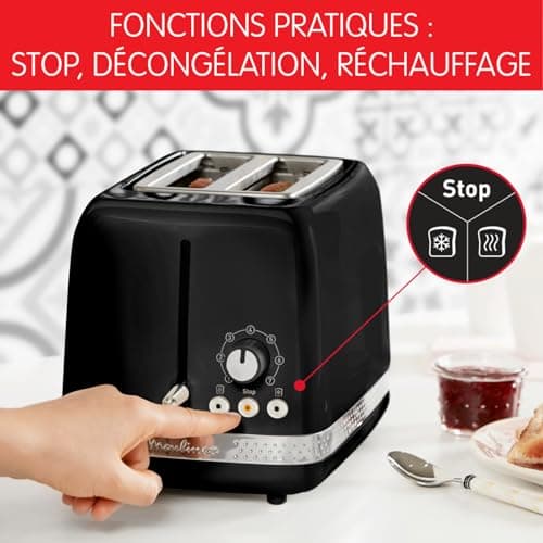 Moulinex Toaster with 2 wide slots, retro vintage design, 7 levels of gilding, Bakery warmer, raised lever, 3 functions with backlit buttons, Soleil LT301810 - Image 5