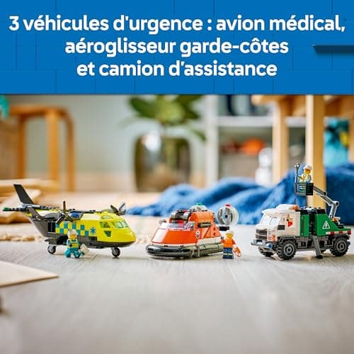 LEGO City 3-en-1 Avion, Camion d’Assistance et Aéroglisseur Modulable - Jeu de Construction - Maquettes de Véhicules de Secours à Combiner - 3 Minifigurines - Idée Cadeau STEM pour Garçon 7 Ans 60505 - Image 5