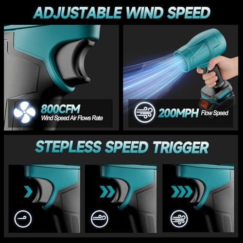 Cordless Blower Compatible with Makita 18V Batteries, 2 x 4.0Ah Batteries, Brushless Motor 38000 RPM, Three Speed Modes, Portable Blower for Leaves, Dust & Snow - Image 7