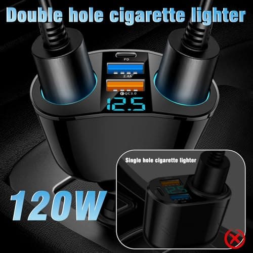 USB Car Cigarette Lighter Charger, Double Cigarette Lighter Socket 12 V, 20 W Quick Charge 3.0 Dual USB Car Charger with LED Voltmeter for Mobile Phone GPS Dash Cam and More - Image 8