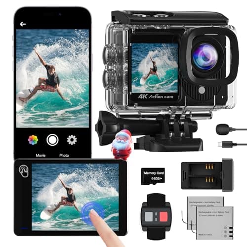 4K60FPS 48MP Touch Screen Sports Action Camera with 64GB Card, 40M Waterproof Cameras, EIS 170° Marine Cameras with WiFi Remote Control, 2 x 1350 mAh Various Accessories - Image 3