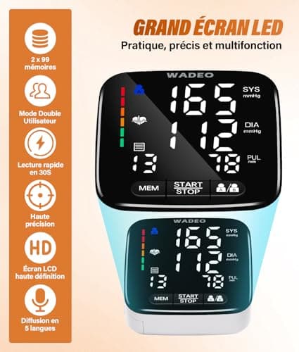 WADEO U63I Wrist Tensiometer with Voice Guide 5 Languages – Accurate Measurement, Arrhythmia Detection, Adjustable Armband (13.5-21.5 cm) and 99 Measurement Memory – Ideal for Home Voltage Monitoring - Image 8