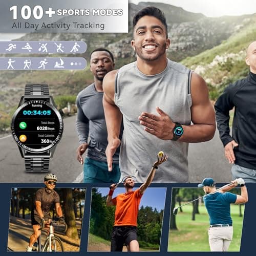 Men's Smart Watch with 3 Straps, Call and Message Functions, Business Friendly, 100+ Sports Modes, Men's Sports Watch Compatible with Android/iOS, Black - Image 6