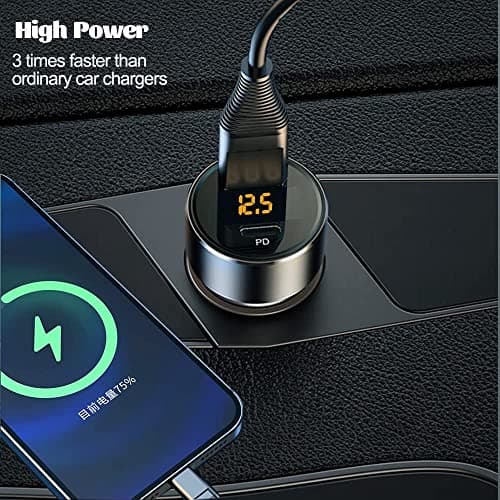 30W USB C Car Charger, Mini USB Adapter 2.4A with LED Voltage Display, 12W USB and 18W PD 12V Car Charger Adapter for Phone, Tablet and Other Mobile Devices - Image 4