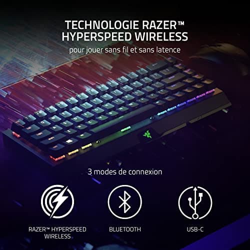 Razer BlackWidow V3 Mini HyperSpeed (Switches Yellow) - 65% Compact Mechanical Wireless Gamer Keyboard (Switches Silent Mechanical, Bluetooth, USB-C) AZERTY Keyboard | Black - Image 4