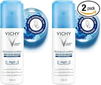 Vichy Vichy, Déodorant Aérosol, Efficacité Longue Durée 48 H, Formule Minérale Sans Alcool, Actifs Anti-Odeur d'Origine Naturelle, Adapté aux Peaux Sensibles, 125 ml
