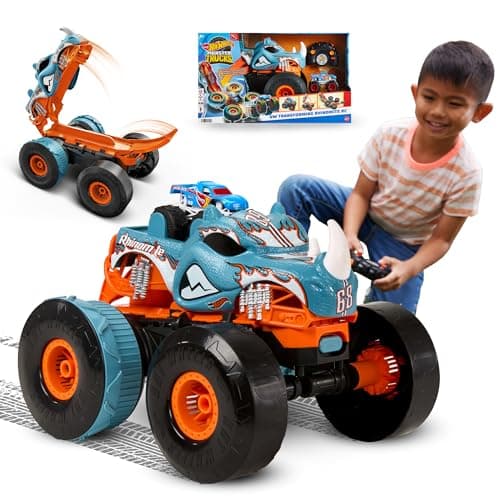 Hot Wheels Monster Trucks 1:12 Scale Transformable Rhinomite and Race Ace 1/64 Scale RC Transformable Toy for Children from 4 Years Old HPK27 - Image 2