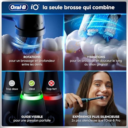 Oral-B Brosse A Dents Electrique iO 6 Noire, 5 Modes De Brossage Dont Blancheur Et Soin Des Gencives, Capteur De Pression, Ecran Interactif, 2 Brossettes De Rechange Oral B, Etui De Voyage - Image 6