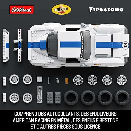 Mattel Brick Shop Hot Wheels Coffret de Construction Corvette Grand Sport, série Elite,918 pièces, pour Les collectionneurs, JGR31, Blanche - Image 5