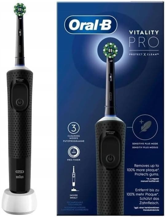 Oral-B Vitality Pro Brosse A Dents Electrique Noire, Pour Adultes, Modes De Nettoyage Avec Sensibilité Plus, 1 Brossette De Rechange, 1 Chargeur