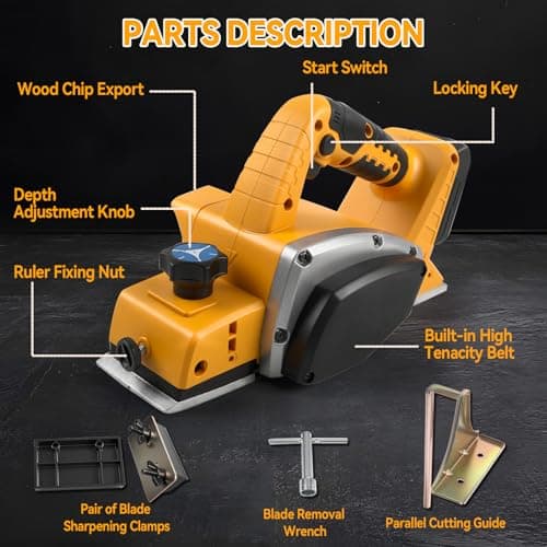 Portable Cordless Planer for DEWALT Battery 20V 15000RPM Brushless Electric Planer 82mm Cutting Width 0-2mm Cutting Depth for Woodworking, Woodworking Projects - Image 2