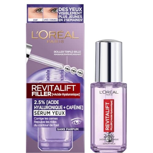 L'Oréal Paris - Eye Serum - Anti-Wrinkle, Anti-Puffiness & Concealer - With Pure Hyaluronic Acid and Caffeine - Innovative Triple-Ball Tip - Revitalift Filler - 20ml - Image 3