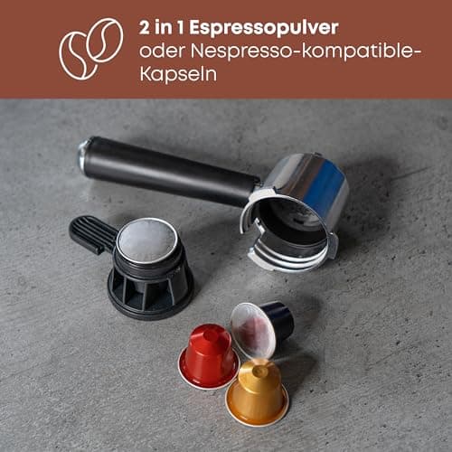 ProfiCook® 2 in 1 Espresso Machine for Powdered Coffee and Nespresso Compatible Capsules – 20bar Filter Holder – with Milk System for Latte and Cappuccino – Filter Holder Included – PC ES 1266 - Image 4