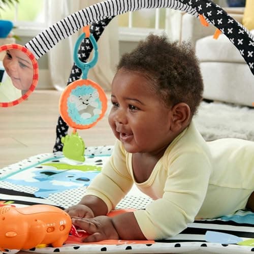 Fisher-Price My Sensory Mat 3-in-1, Belly Flat Play Mat, Sound and Light, with 5 Removable Toys, from Birth, HBP41 - Image 3