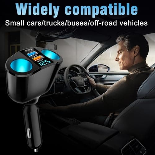 USB Car Cigarette Lighter Charger, Double Cigarette Lighter Socket 12 V, 20 W Quick Charge 3.0 Dual USB Car Charger with LED Voltmeter for Mobile Phone GPS Dash Cam and More - Image 6