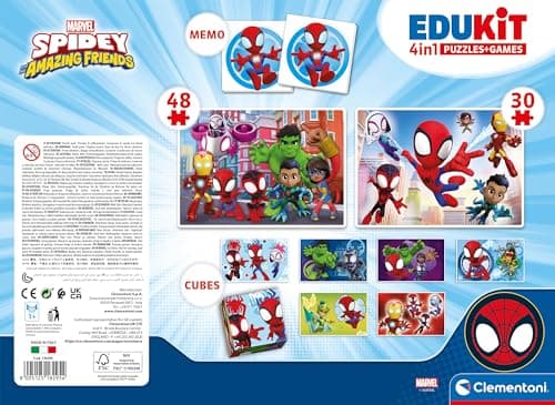 Clementoni Educational Toy 4 in 1 Spidey and His Amazing Friends (Children Puzzle 30 Pieces and 48 Pieces, 6 Cubes, 1 Memo), for Children 3-5 Years, Made in Italy, 18295 - Image 4